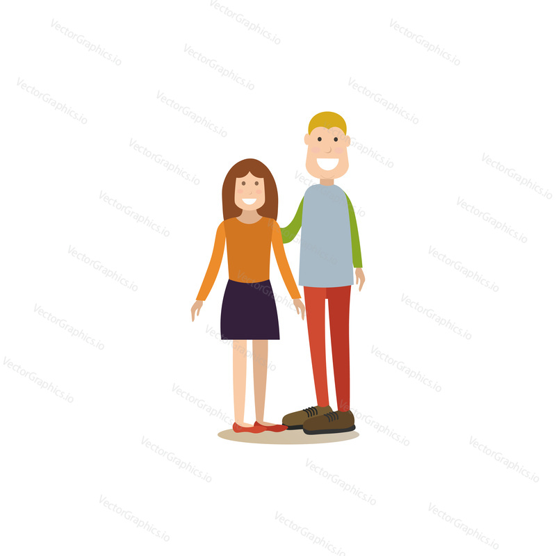 Vector illustration of cute cartoon children boy and girl. Brother and sister flat style design element, icon isolated on white background.