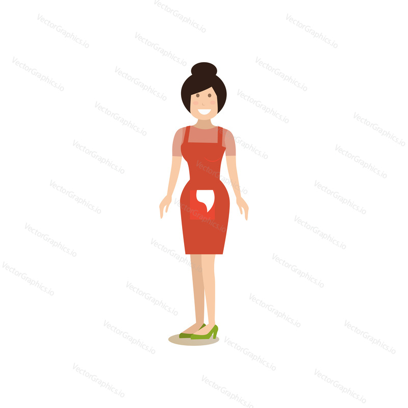Vector illustration of woman wearing apron. Mother flat style design element, icon isolated on white background.