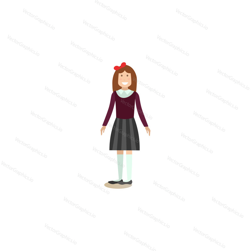 Vector illustration of school girl. School people concept flat style design element, icon isolated on white background.