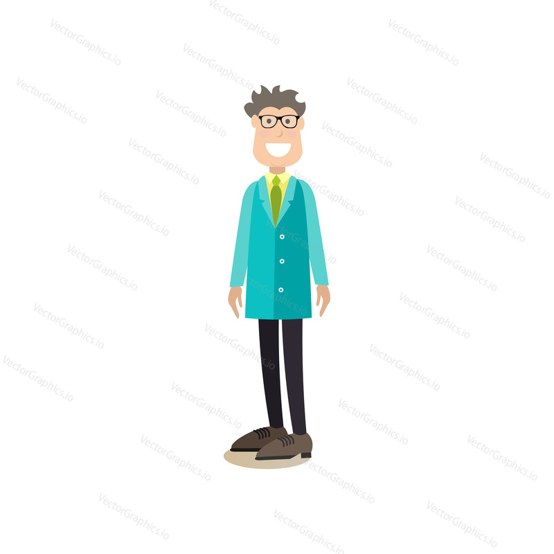 Vector illustration of scientist, engineer or technician. Science people concept flat style design element, icon isolated on white background.