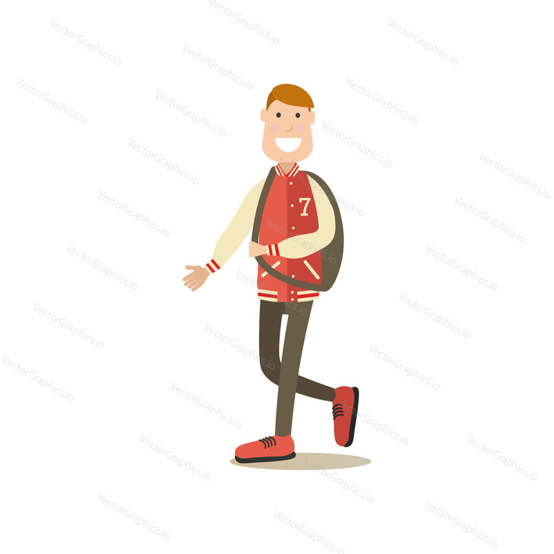 Vector illustration of school team boy sportsman. School people concept flat style design element, icon isolated on white background.