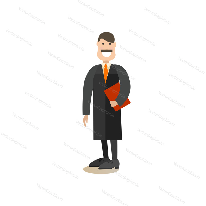 Vector illustration of professional judge in robe. Law court people flat style design element, icon isolated on white background.