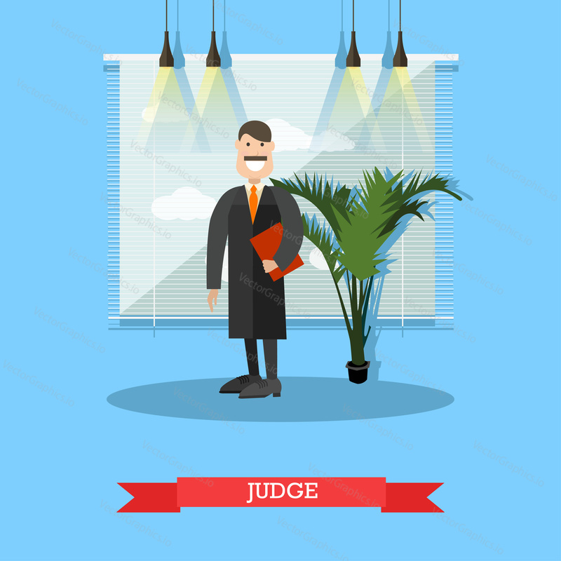 Vector illustration of professional judge in robe. Flat style design.