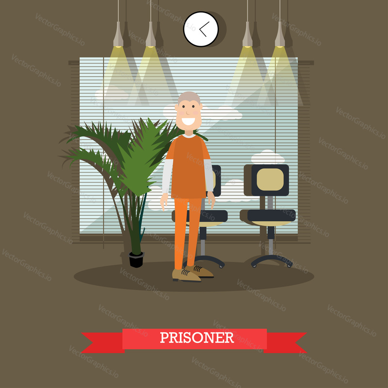 Vector illustration of convicted man or inmate. Prisoner, flat style design element.
