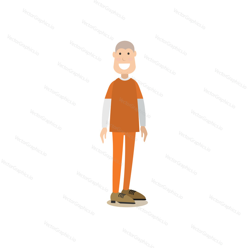 Vector illustration of convicted man or prisoner. Law court people flat style design element, icon isolated on white background.