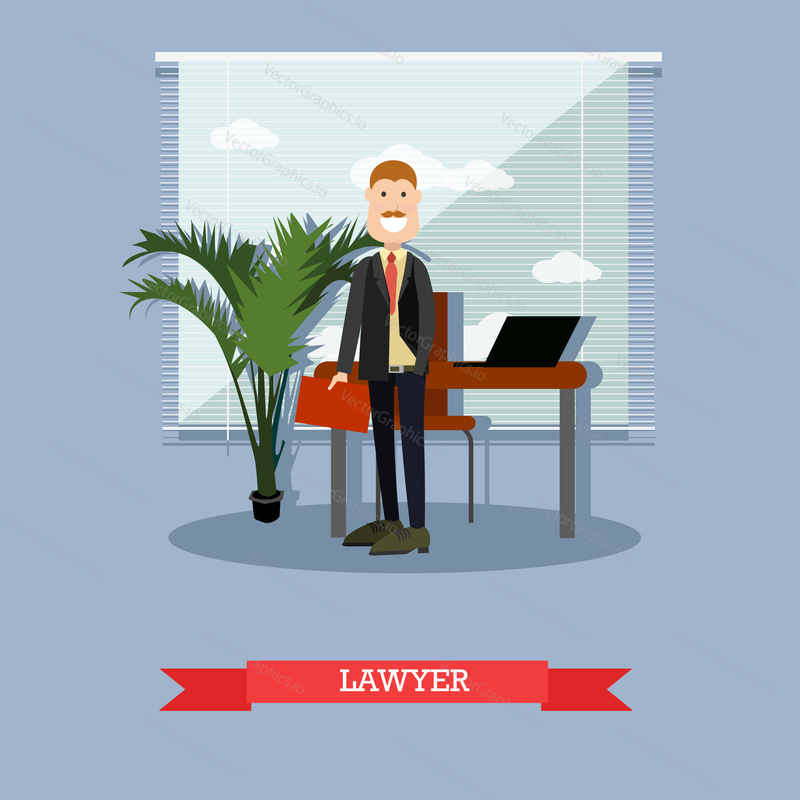 Vector illustration of attorney for defence or prosecution barrister, jurist. Lawyer flat style design element.