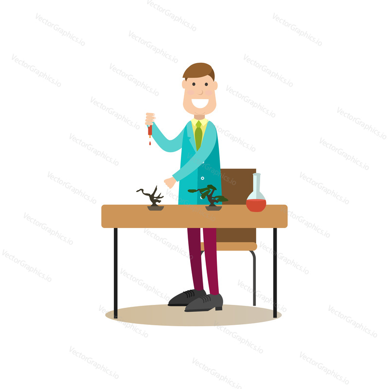 Vector illustration of laboratory technician male conducting medical test. Science people concept flat style design element, icon isolated on white background.