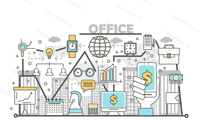 Office concept vector illustration. Modern thin line flat design element with business symbols for website banners and printed materials.