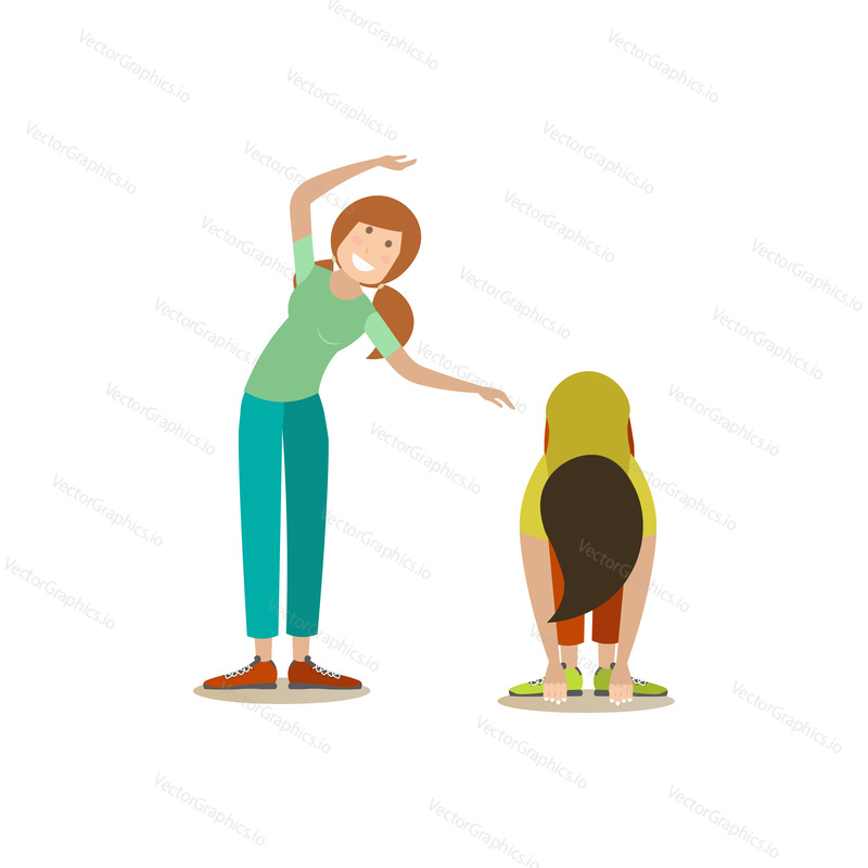 Vector illustration of women doing charging workout. Training outside people concept flat style design element, icon isolated on white background.