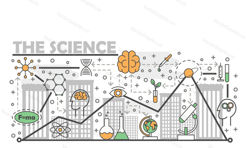 Science concept vector illustration. Modern thin line art flat style design element with scientific symbols, icons for website banners and printed materials.