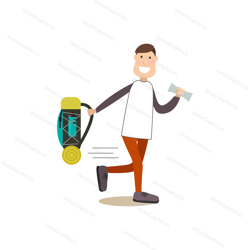Vector illustration of traveler male with backpack and map. Tourist people concept flat style design element, icon isolated on white background.
