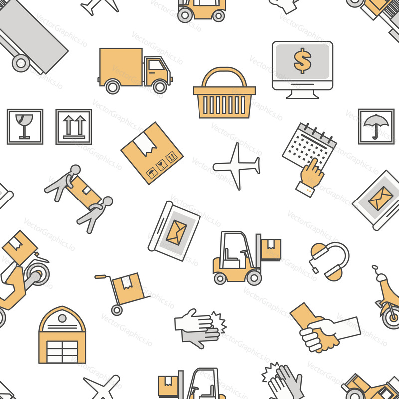 Logistics seamless pattern. Vector modern thin line flat design with distribution, logistics delivery symbols.