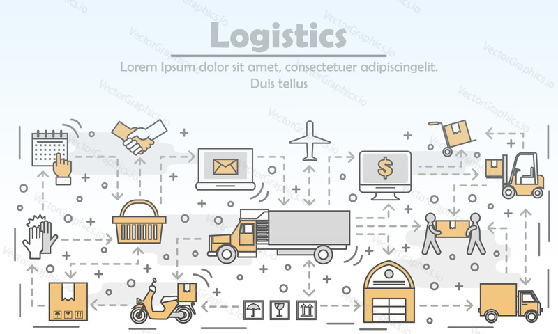 Logistics concept vector illustration. Modern line art flat style design element with distribution, delivery symbols for web banner and printed materials.