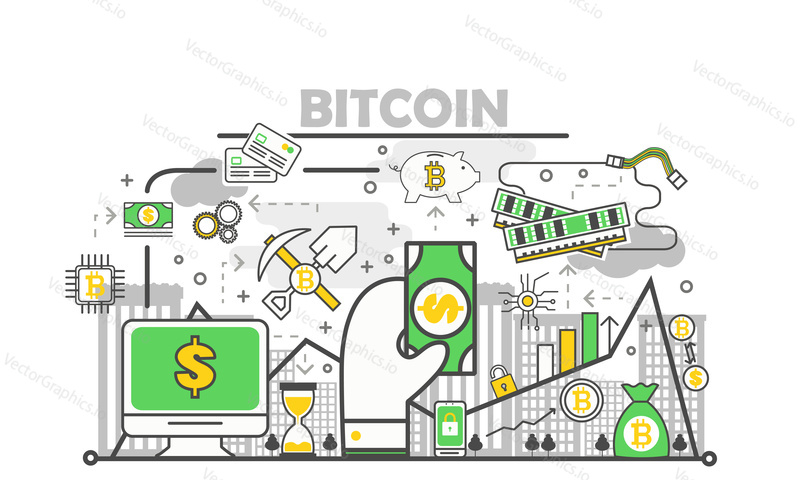 Bitcoin concept vector illustration. Modern thin line flat design element for website banners and printed materials.