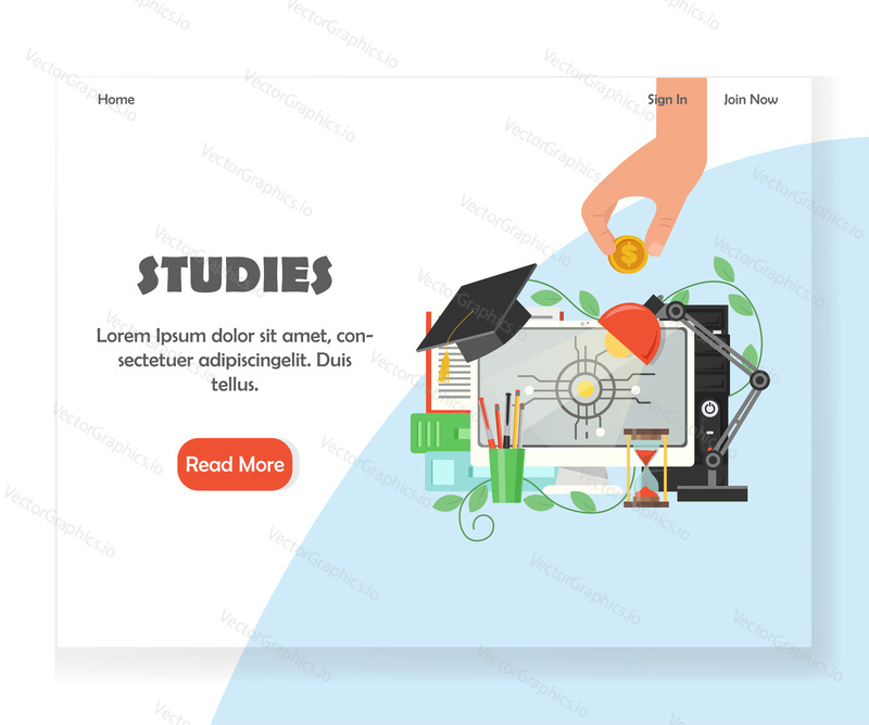Education landing page template. Vector flat style design concept for website and mobile site development. Studies, investing in company staff education.