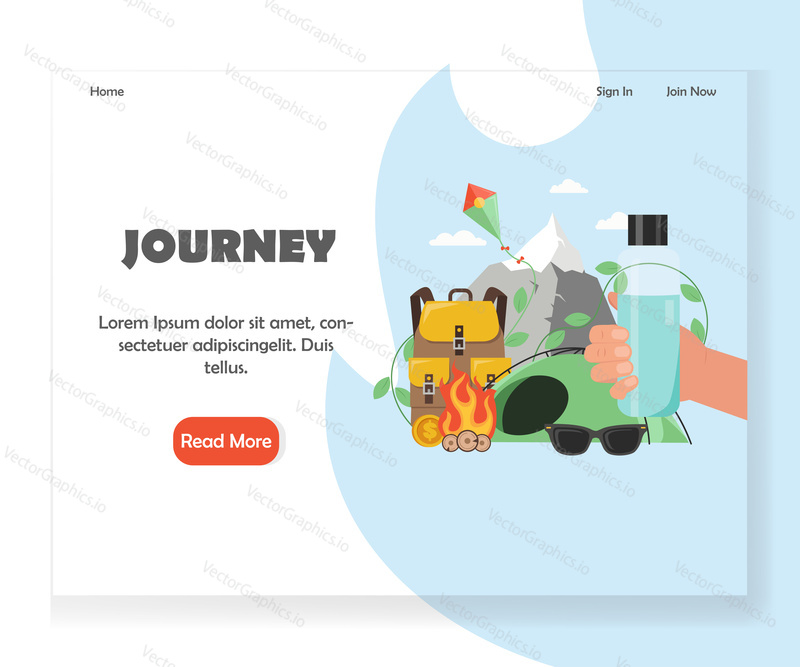 Tour agency landing page template. Vector flat style design concept for website and mobile site development. Camping nature tourism services.