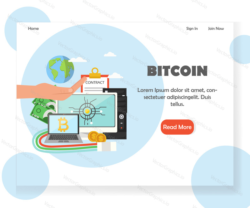 Bitcoin investment landing page template. Vector flat style design concept for bitcoin and crypto investing website and mobile site development.