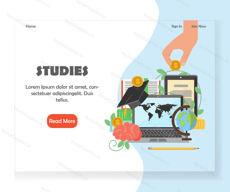 Education landing page template. Vector flat style design concept for website and mobile site development. Studies, investment in education, business investing in human capital development.