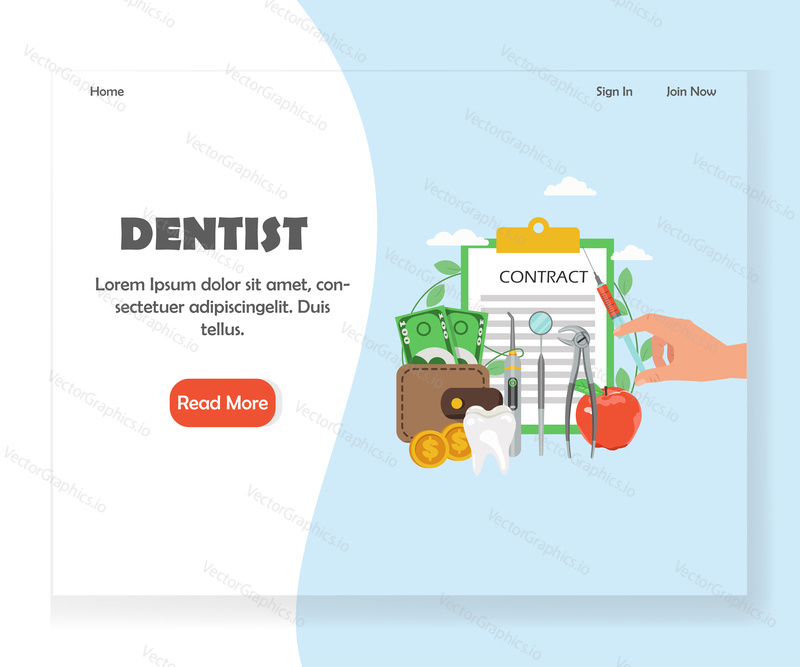 Dentist landing page template. Vector flat style design concept for website and mobile site development. Dental and oral health clinic services.