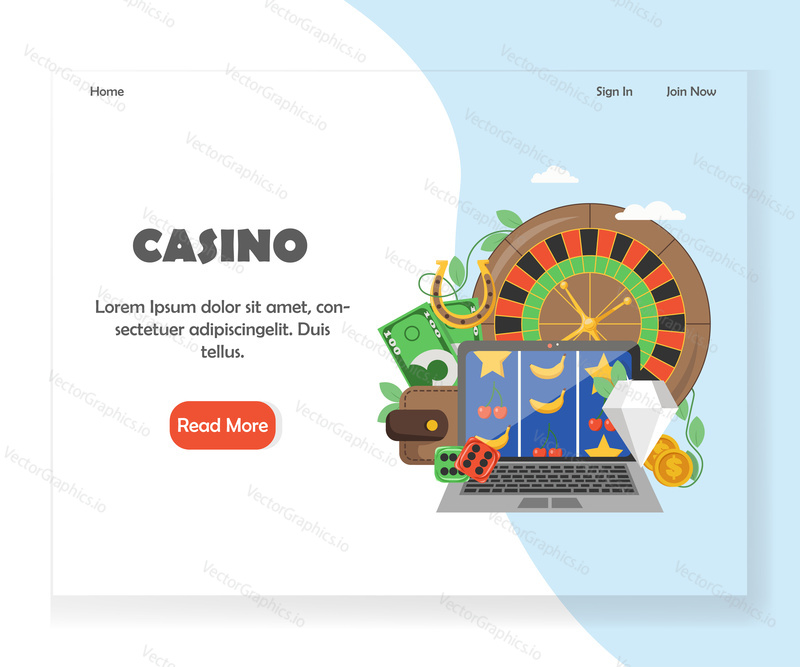 Online casino landing page template. Vector flat style design concept for internet casino gambling website and mobile site development.