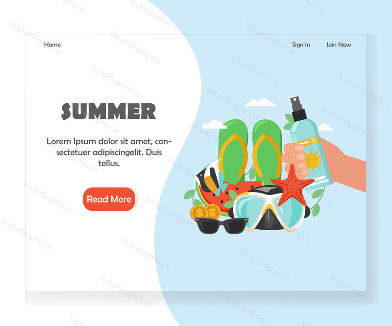 Travel agency landing page template. Vector flat style design concept for website and mobile site development. Summer beach holidays.