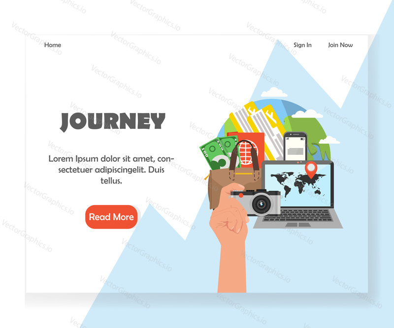 Tour agency landing page template. Vector flat style design concept for website and mobile site development. World journeys services.