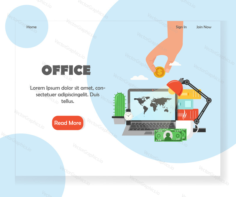 Office landing page template. Vector flat style design concept for office space website and mobile site development.
