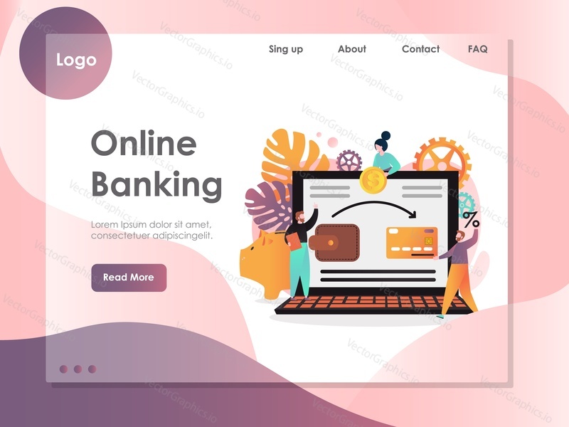 Online banking vector website template, web page and landing page design for website and mobile site development. Electronic payment system, online deposit, financial transactions.