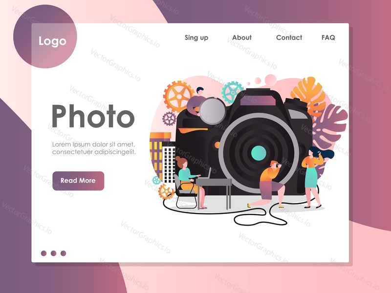 Photo vector website template, web page and landing page design for website and mobile site development. Photography studio service concept.