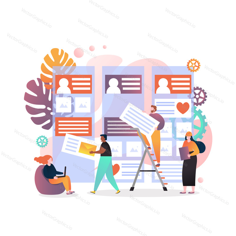 Website vector concept illustration. Process of website creation, update, upgrade and maintenance. Web design and development, seo services, teamwork concepts for web banner, website page etc.