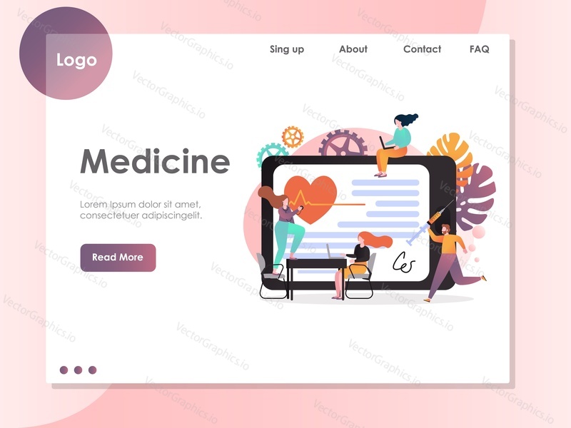 Medicine vector website template, web page and landing page design for website and mobile site development. Online health care services, telemedicine, medical health care from distance concept.