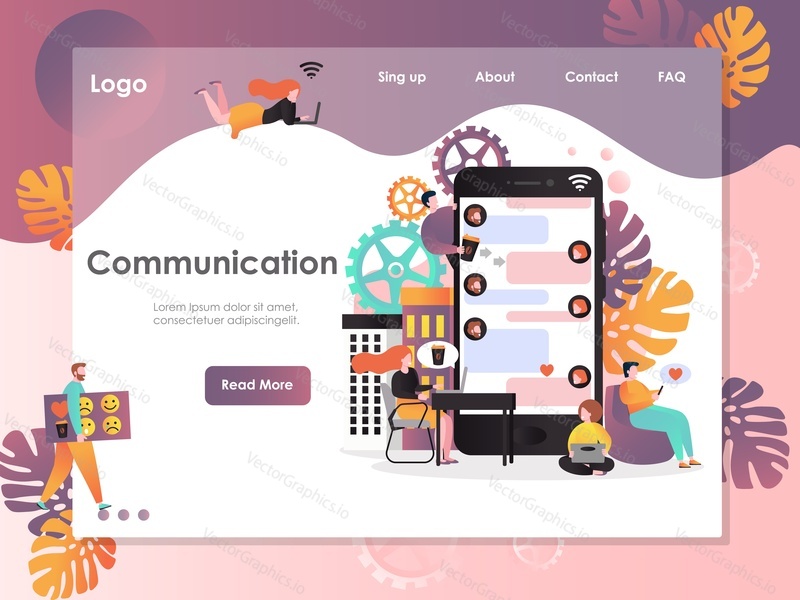 Communication vector website template, web page and landing page design for website and mobile site development. Dating, chatting via social networking concepts for web banner, website page.