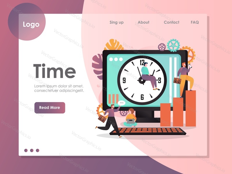 Time vector website template, web page and landing page design for website and mobile site development. Saving time, business app for time management, productivity, efficiency concepts.