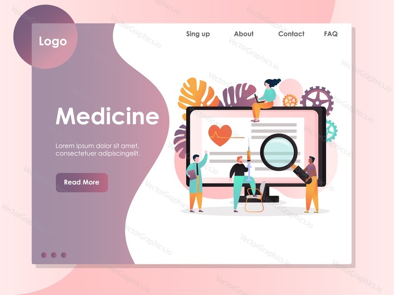 Medicine vector website template, web page and landing page design for website and mobile site development. Telemedicine, online medical services concept.