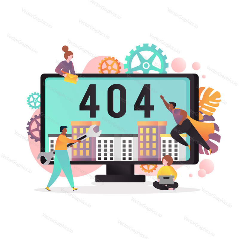 Error 404 not found vector concept illustration for web banner, website page etc. HTTP 404 error, page or file not found. Website maintenance or site under construction.
