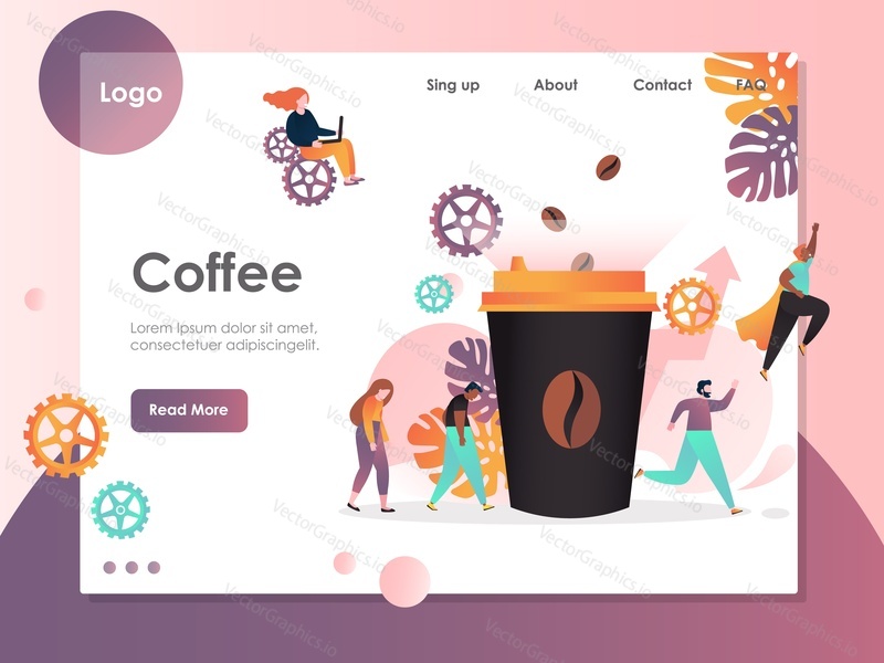 Coffee vector website template, web page and landing page design for website and mobile site development. Coffee drink health benefits concept.