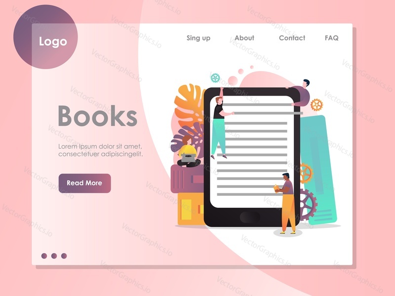 Books vector website template, web page and landing page design for website and mobile site development. Electronic book, education concept.