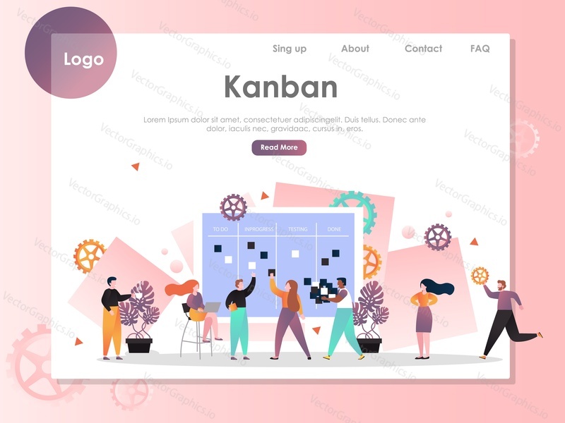 Kanban vector website template, web page and landing page design for website and mobile site development. Agile kanban methodology, teamwork concepts.