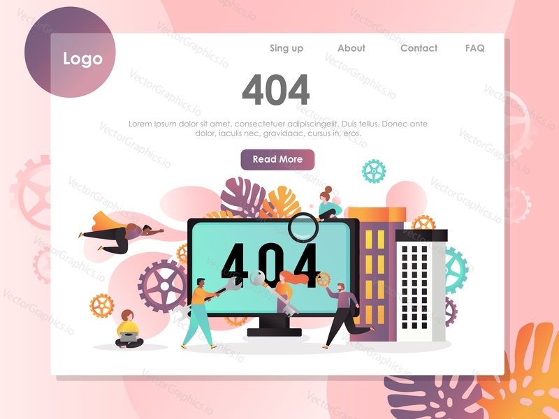 Error 404 not found vector website template, web page and landing page design for website and mobile site development. HTTP 404 error, page or file not found concept.