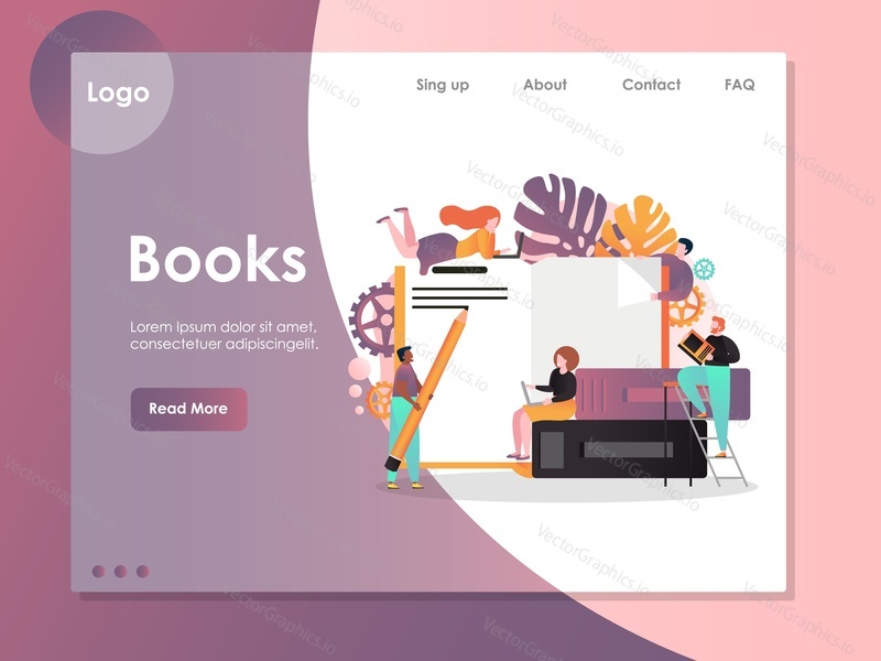 Books vector website template, web page and landing page design for website and mobile site development. Education, online reading, e-reader, digital library concept.