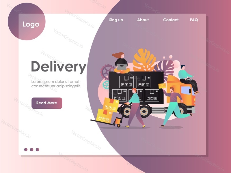 Delivery vector website template, web page and landing page design for website and mobile site development. Delivery company services concept.