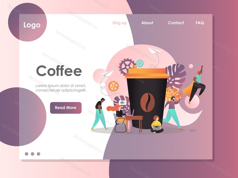 Coffee vector website template, web page and landing page design for website and mobile site development. Coffee break concept.