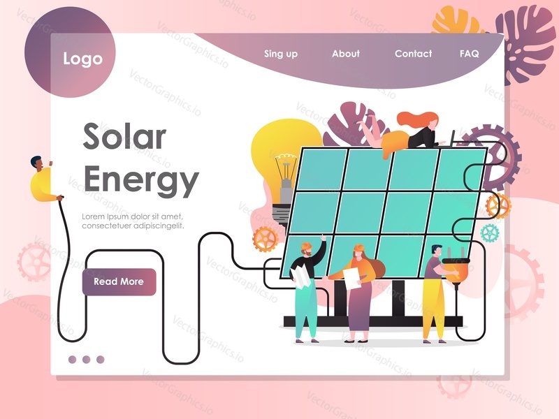 Solar energy vector website template, web page and landing page design for website and mobile site development. Solar panel technology concept.