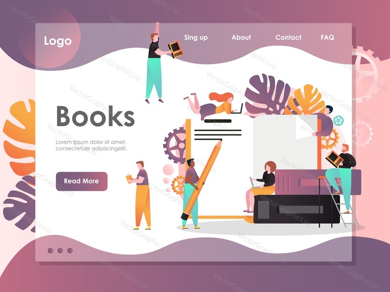 Books vector website template, web page and landing page design for website and mobile site development. Reading books, ereader, education concept.