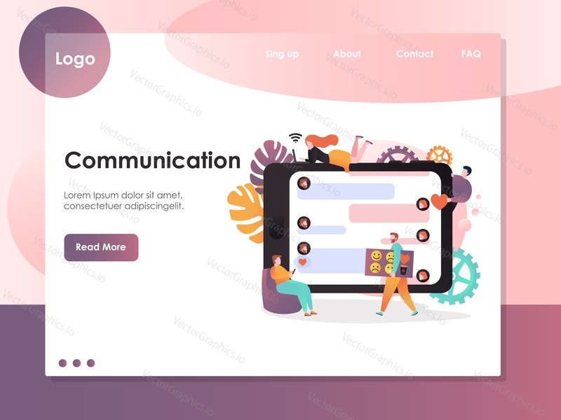 Communication vector website template, web page and landing page design for website and mobile site development. Online correspondence, social networking technology, chat, forum concepts.