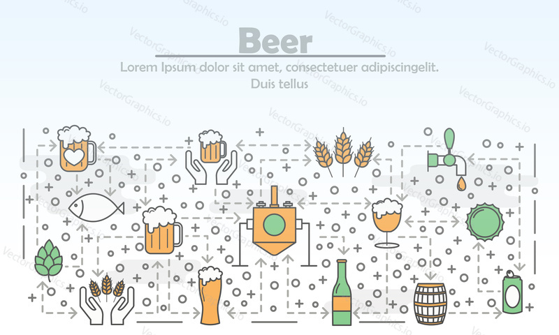 Craft beer advertising poster banner template. Vector thin line art flat style design icons for website banners and printed materials.