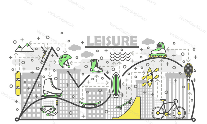 Leisure activity poster banner template. Vector thin line art flat style design icons for website banners and printed materials.