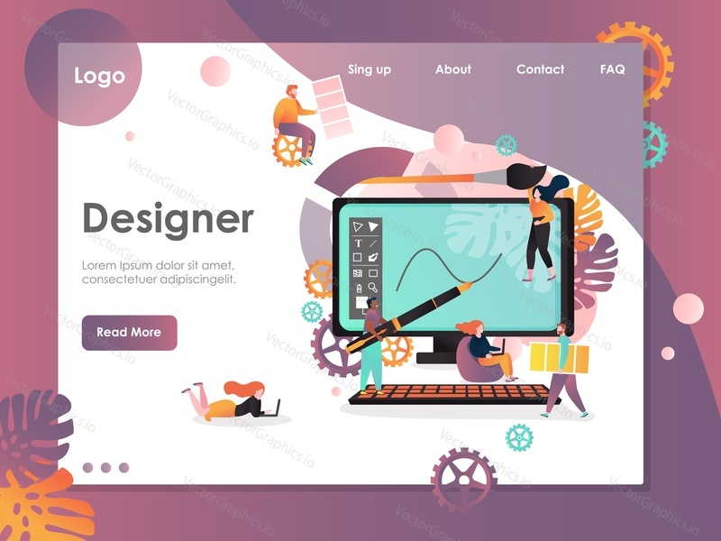 Designer vector website template, web page and landing page design for website and mobile site development. Digital graphics, design studio services concept.