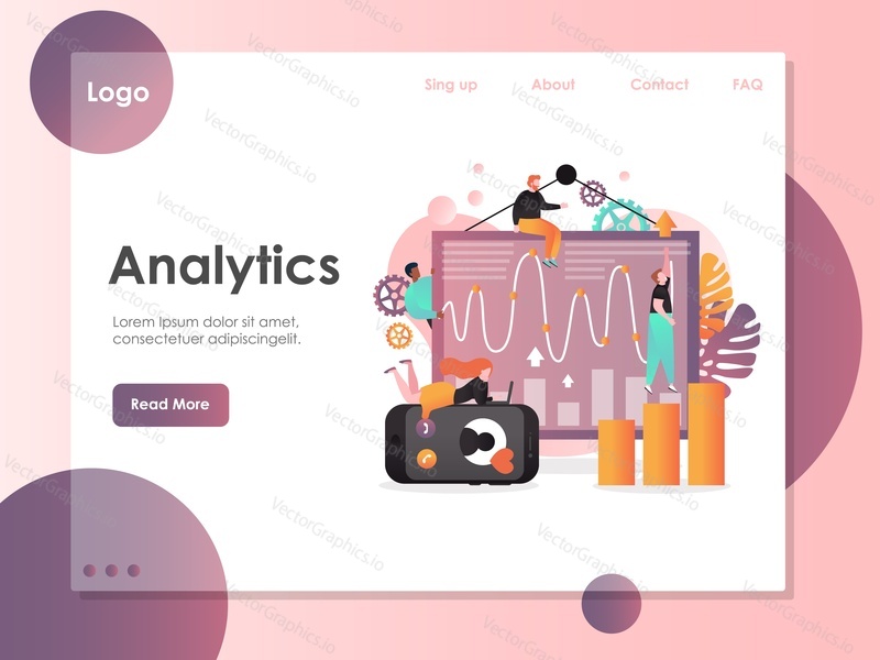 Analytics vector website template, web page and landing page design for website and mobile site development. Business and data analyst services concept.