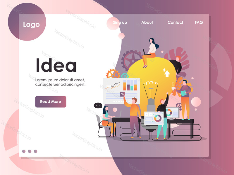 Idea vector website template, web page and landing page design for website and mobile site development. New business idea, brainstorming, teamwork, effective team collaboration concepts.